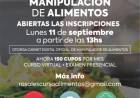 El lunes 11/09 abre nueva inscripción para cursos gratuitos del Municipio de Manipulación de Alimentos   