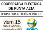 Este viernes se podrá asistir a la oficina de la Cooperativa Eléctrica de Punta Alta en Pehuen Co