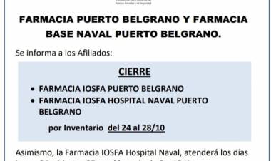 Cerrarán las farmacias de IOSFA del 24 al 28 de octubre 2022