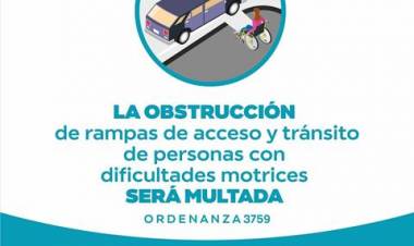 El Municipio de Coronel Rosales recuerda a la comunidad que habrá multas para quiénes obstruyan rampas 
