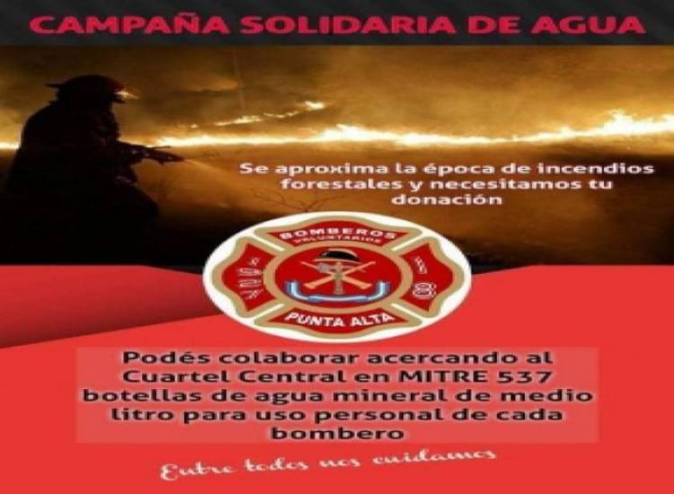 Campaña Solidaria del Agua: Piden donaciones de agua mineral para los Bomberos Voluntarios