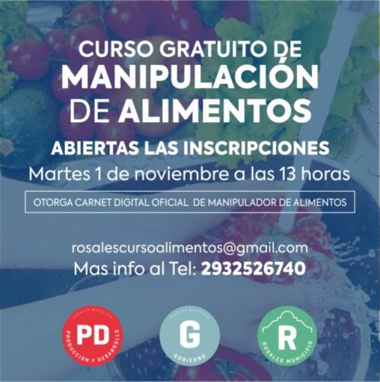El Municipio abre inscripción para cursos gratuitos de Manipulación de Alimentos del mes de noviembre 2022