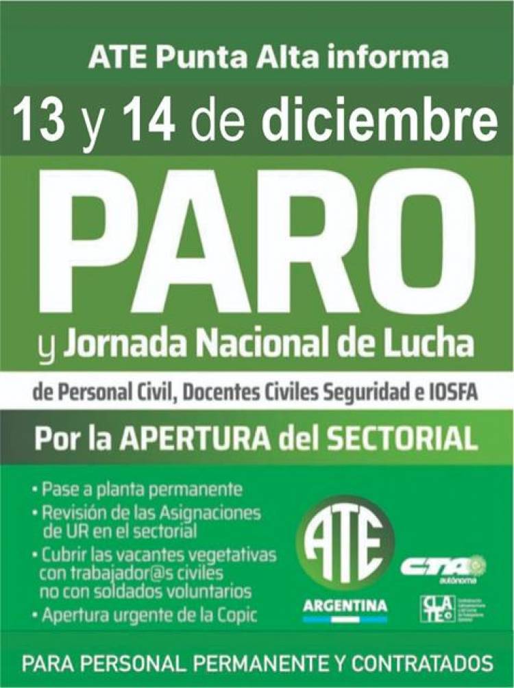 Este martes comienza el Paro Nacional de ATE