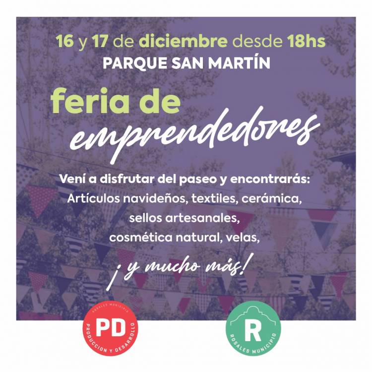 El Municipio invita a la comunidad a la “Feria de Emprendedores” en Parque San Martín este viernes y sábado 