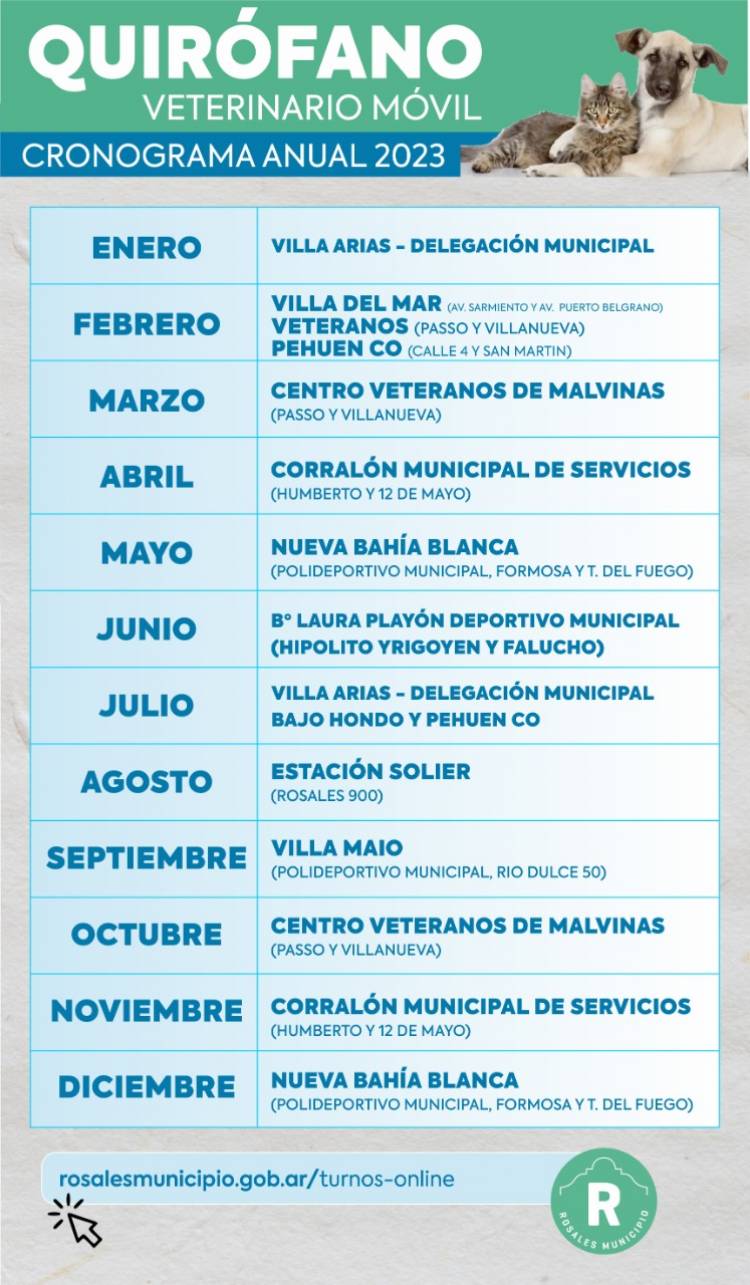 Conocé el cronograma del Quirófano Veterinario Móvil para todo el año 2023 