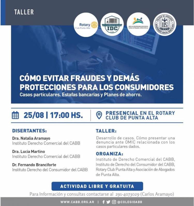 Rotary Punta Alta invita al taller “Cómo evitar fraudes y demás protecciones para Consumidores”
