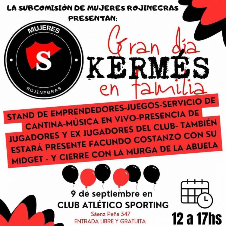 Este sábado 9 de septiembre se realizará una kermesse en el Club Atlético Sporting