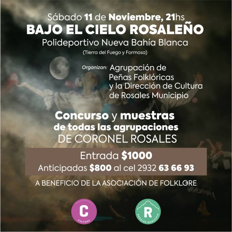 Este sábado habrá una nueva edición del festival folklórico “Bajo el cielo rosaleño” en el Polideportivo Islas Malvinas“ 