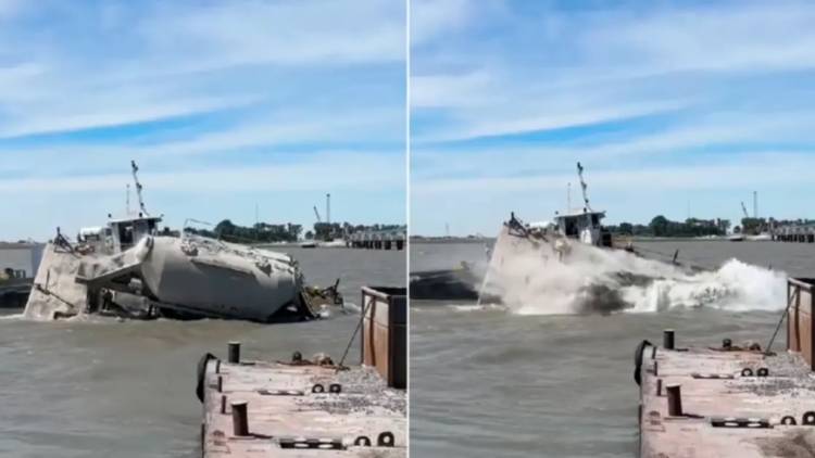 Una tolva con cemento se hundió en aguas de Puerto Rosales
