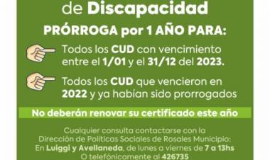 Fueron prorrogados los Certificados Únicos de Discapacidad por un año
