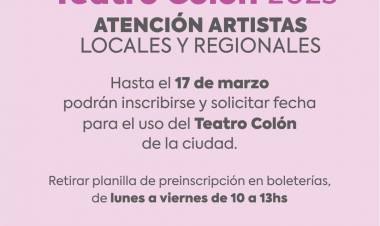 En el Teatro Colón se reciben inscripciones de artistas locales y regionales para espectáculos de 2023