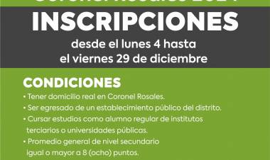 El lunes 4 de diciembre de 2023 abre la inscripción para las Becas Coronel Rosales 2024