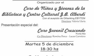 Este martes se realizará un concierto coral navideño en la Biblioteca Alberdi