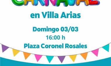 Este domingo 3 de marzo de 2024 se realizará el Carnaval en Villa Arias