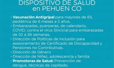 Este viernes habrá un dispositivo de Salud en Pehuen Co
