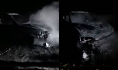 Bomberos Voluntarios acudieron al incendio de un auto en la ex ruta 3 