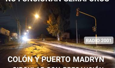 No funcionan los semáforos de Colón y Puerto Madryn, piden circular con precaución