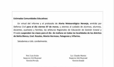Suspenden las clases para este viernes en varios distritos por alerta meteorológica naranja