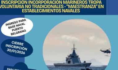 Armada: se abrió la inscripción para Marineros Tropa Voluntaria No Tradicionales–Maestranza