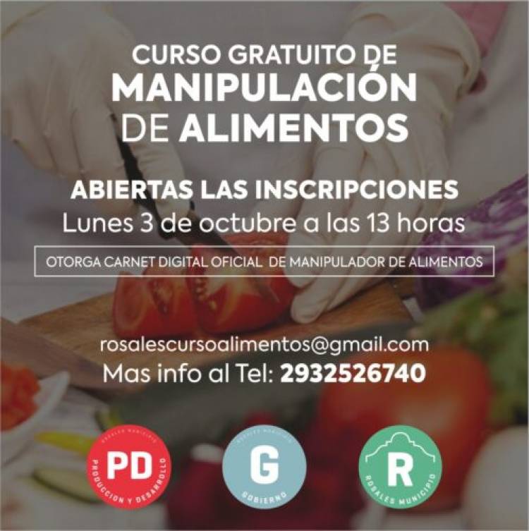 El Municipio abre inscripción para cursos gratuitos de Manipulación de Alimentos del mes de octubre 2022