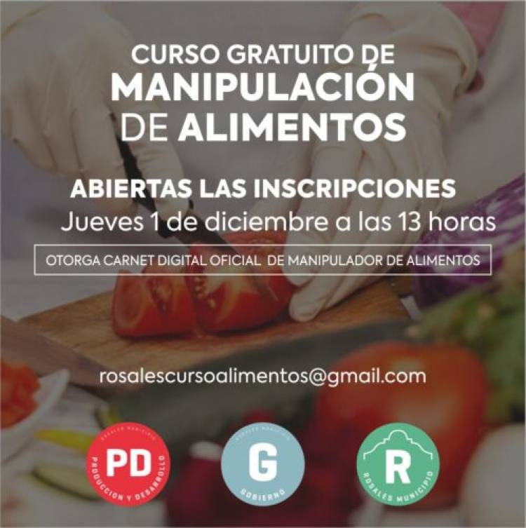 El Municipio abre inscripción para cursos gratuitos de Manipulación de Alimentos del mes de diciembre 2022