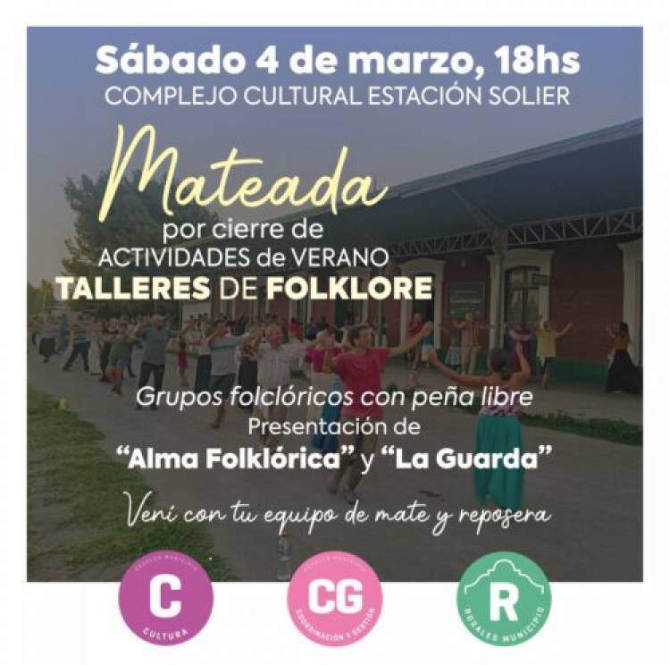 El Municipio invita a mateada en Solier para cerrar actividades de verano del Taller de Folklore
