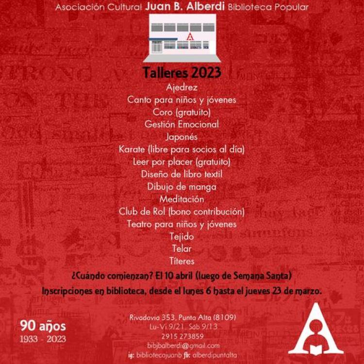 Comienza la inscripción para los talleres de la Biblioteca Alberdi