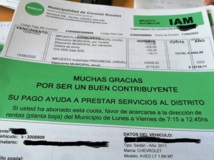 Ya se reparten las facturas municipales de automotores y vencerán el 31 de mayo 2023