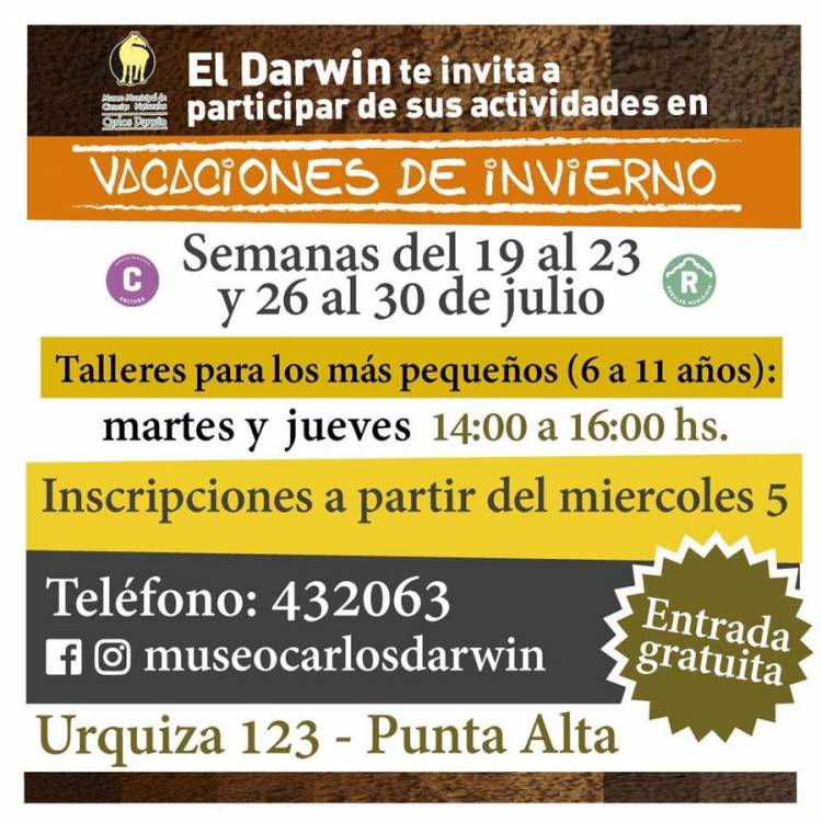 El Museo Darwin realizará talleres gratuitos durante las vacaciones de invierno