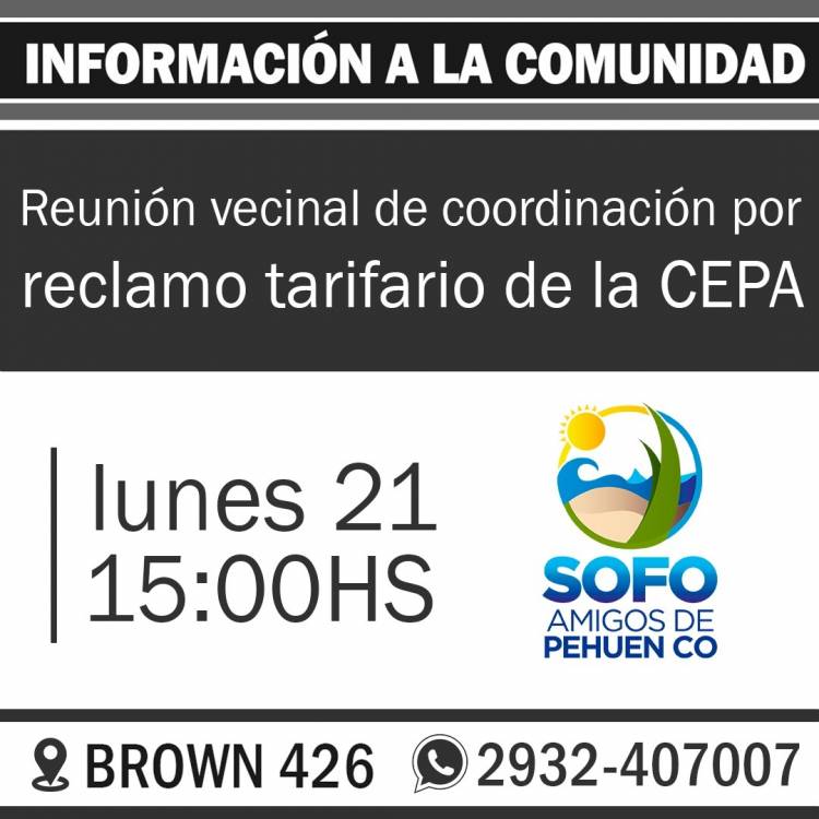Este lunes habrá una reunión de coordinación en la SOFO de Pehuen Co
