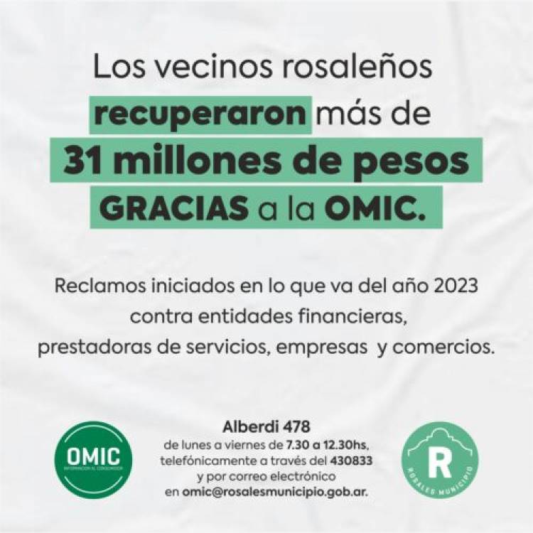 Los vecinos rosaleños recuperaron más de $31millones en reclamos gracias a la OMIC
