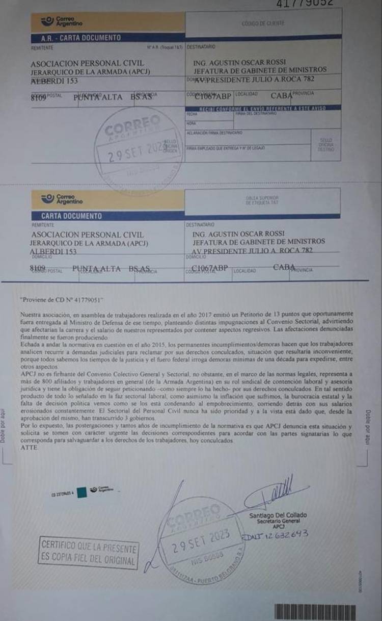 APCJ denuncia agravios en la carrera personal civil de la Armada