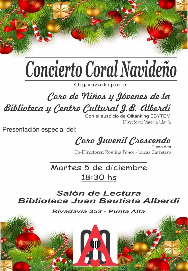 Este martes se realizará un concierto coral navideño en la Biblioteca Alberdi
