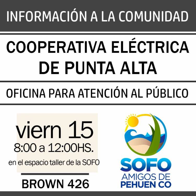 Este viernes se podrá asistir a la oficina de la Cooperativa Eléctrica de Punta Alta en Pehuen Co