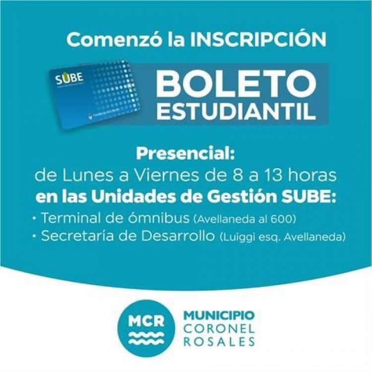 Se encuentran abiertas las inscripciones para el Boleto Estudiantil