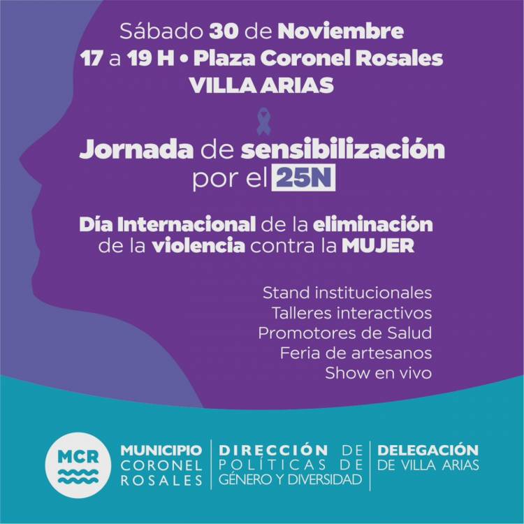 Este sábado se realizará una Jornada de Sensibilización por el  25N en Villa Arias