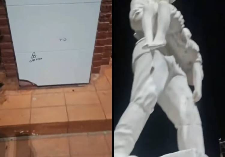 Vandalizaron el monumento al Bombero Voluntario en la Plaza Belgrano