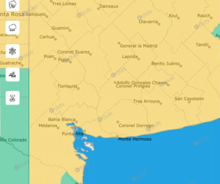 Alerta amarillo por lluvias para la tarde del domingo y la mañana del lunes en Coronel Rosales