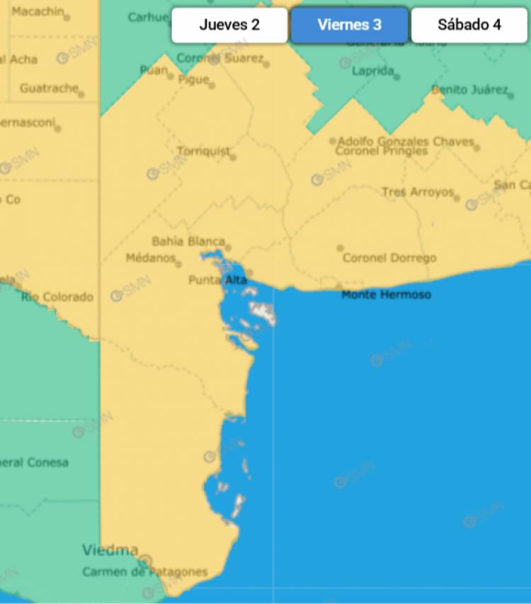 Vientos de hasta 75 km/h: alerta amarilla para Coronel Rosales y todo el Sudoeste Bonaerense
