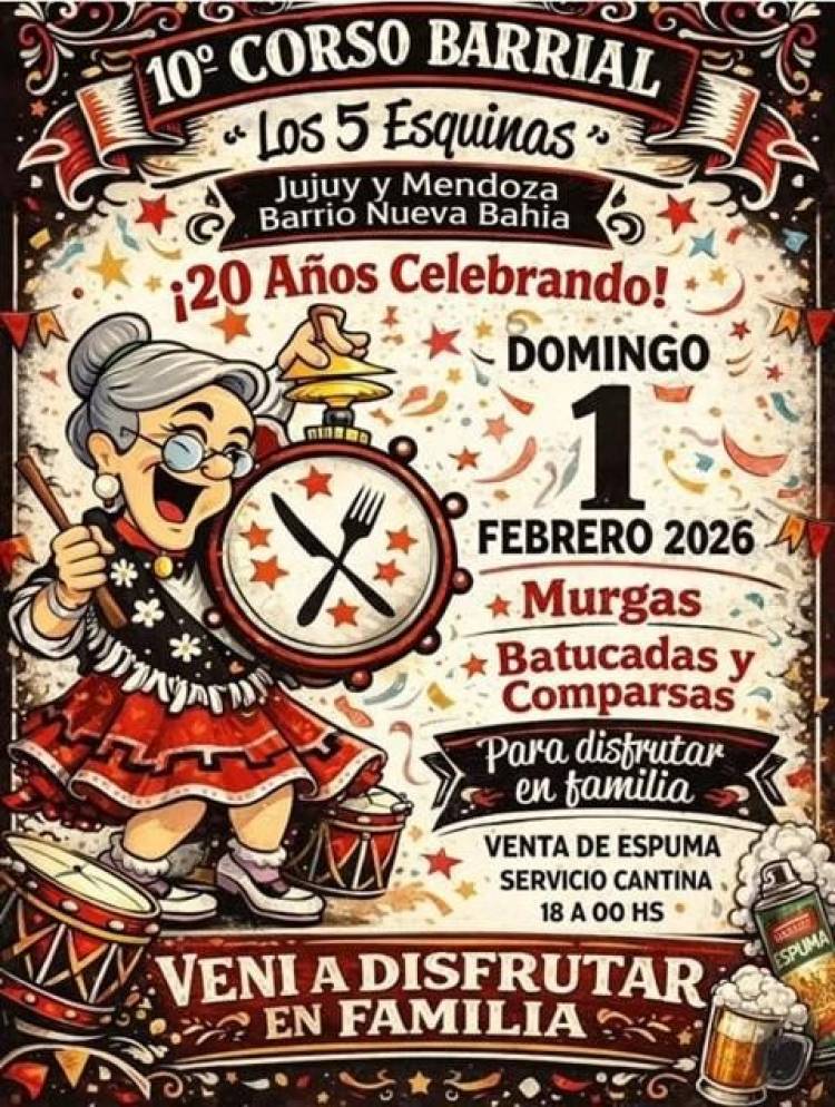 La Murga de la Abuela realizará el 10° Corso Barrial “Los 5 Esquinas”