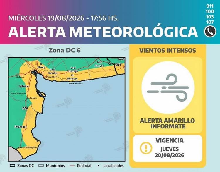 Ráfagas de hasta 70km/h: alertas por vientos para Coronel Rosales