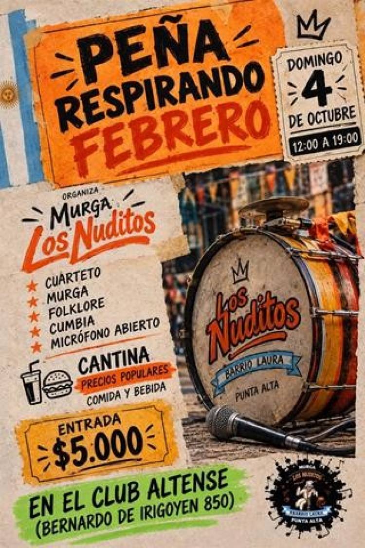 “Peña Respirando Febrero”: Murga Los Nuditos prepara una jornada a pura musica popular argentina